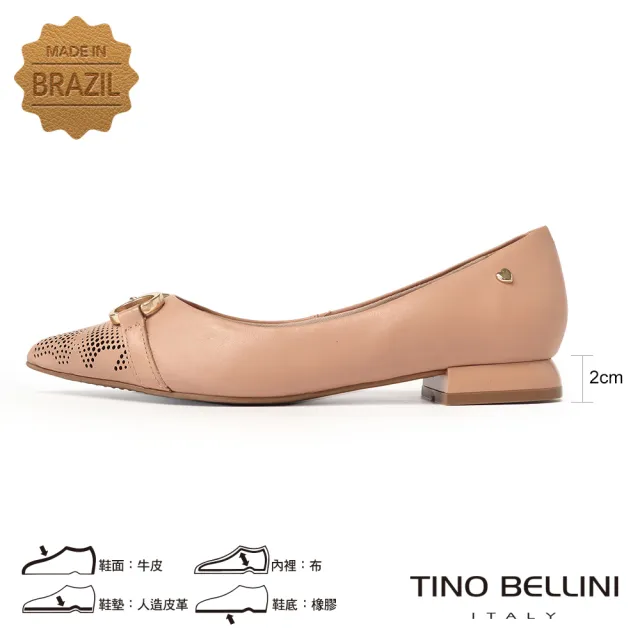 【TINO BELLINI 貝里尼】巴西進口雙環扣飾尖頭平底鞋FWCV039-3(裸膚)
