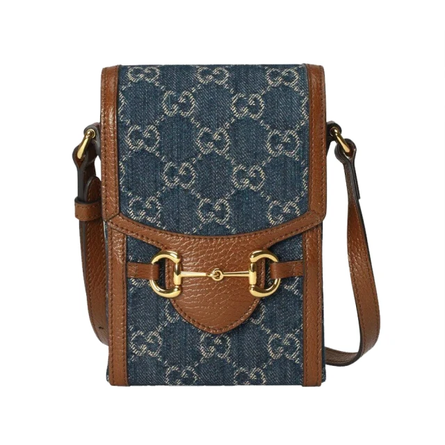 【GUCCI 古馳】625615 經典1955 Horsebit mini 迷你馬銜扣肩背斜背手機包(丹寧色)