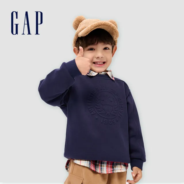 【GAP】男幼童裝 Logo小熊印花刷毛圓領大學T-多色可選(837023)