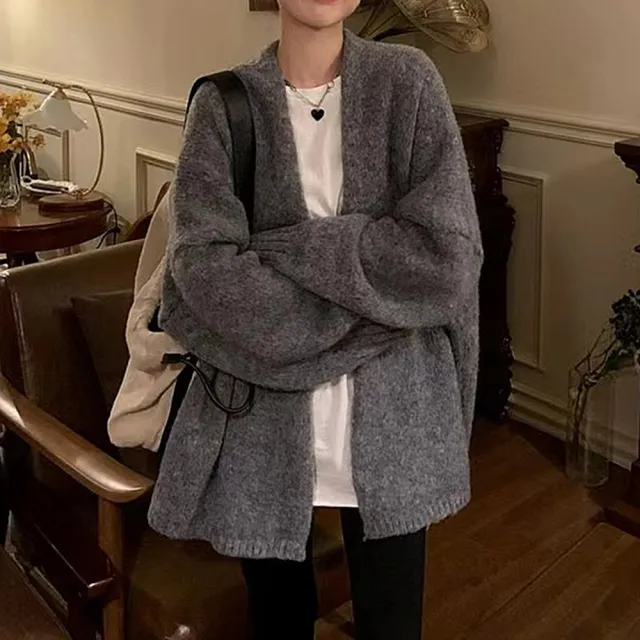 【D.studio】韓版氣質溫柔風寬鬆針織外套(上衣 女裝 衣服 外套 長袖上衣 毛衣 針織上衣 J190)