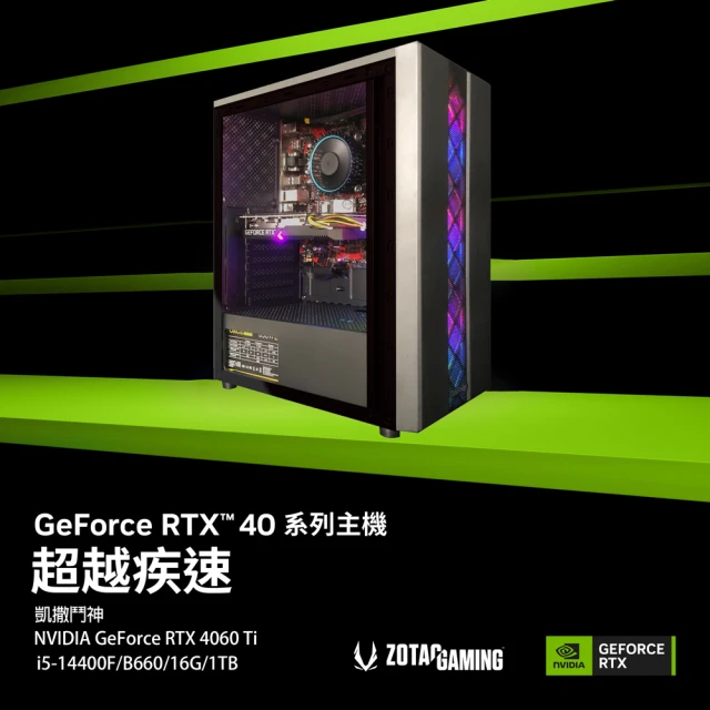 NVIDIANVIDIA i5十核GeForce RTX 4060TI{凱撒鬥神}電競電腦(i5-14400F/華擎B660/16G/1TB)