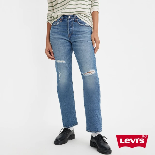 LEVISLEVIS 女款 Wedgie高腰修身直筒牛仔長褲 / 淺藍破壞加工 / 及踝款 人氣新品 34964-0205