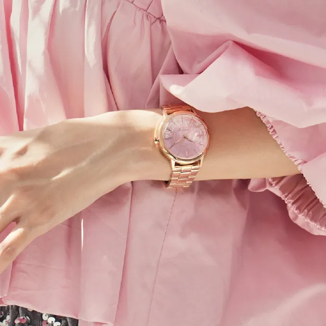 【Relax Time】wwiinngg聯名合作甜粉氣息珍珠貝女士時尚腕錶 粉面 38mm(RT-101-2)