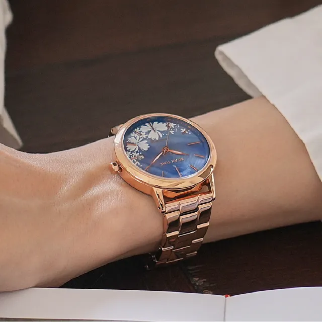【Relax Time】wwiinngg聯名合作蔚藍記憶珍珠貝女士時尚腕錶 藍面 38mm(RT-101-5)