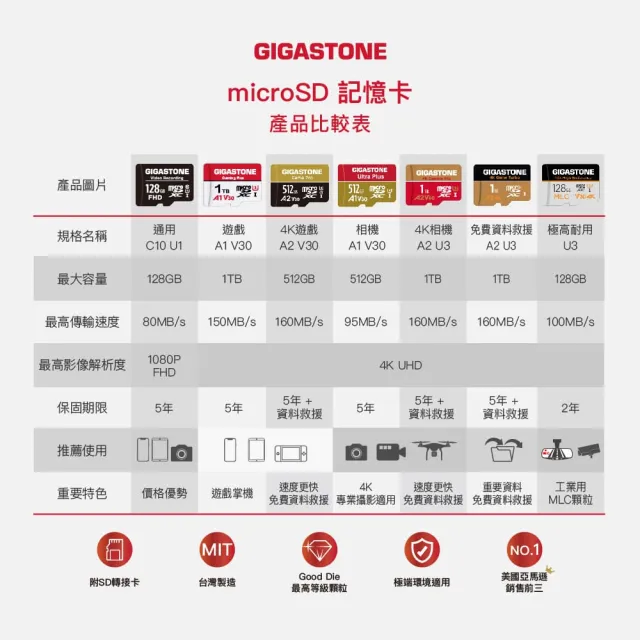 【GIGASTONE 立達】Gaming Plus microSDXC UHS-Ⅰ U3 A1V30 256GB遊戲專用記憶卡-2入組(支援Switch/GoPro)