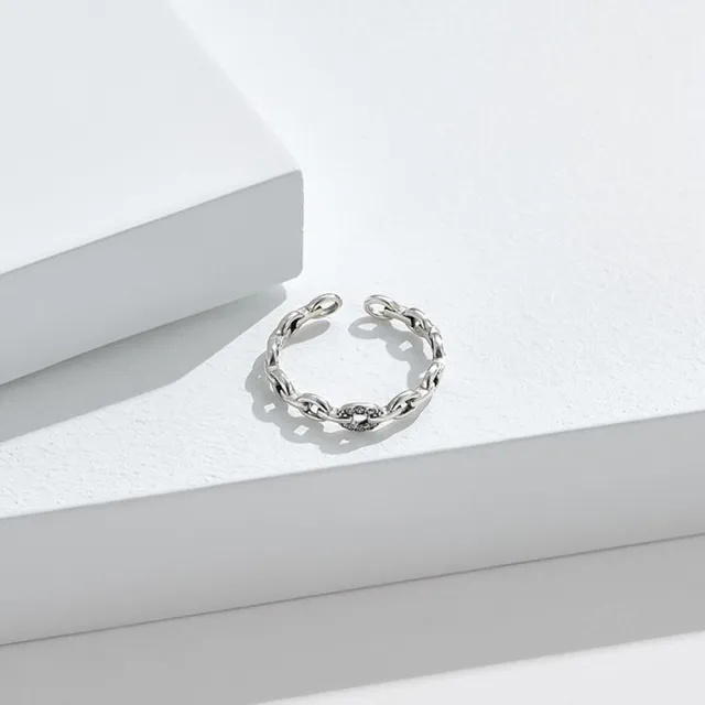 【925 STARS】純銀925微鑲美鑽時尚鎖鏈造型開口戒 戒指(純銀925戒指 鎖鏈戒指)