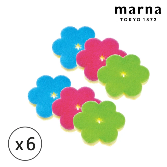 MARNA 日本進口花朵造型廚房海綿/菜瓜布x6入(原廠總代理)