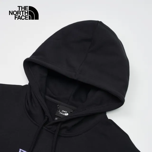 【The North Face】北面UE男款黑色純棉大尺寸閃電LOGO印花休閒長袖帽T｜8866JK3