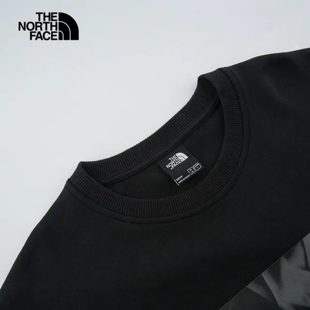 【The North Face 官方旗艦】北面男款黑色舒適透氣大尺寸LOGO印花休閒長袖大學T｜88FTJK3