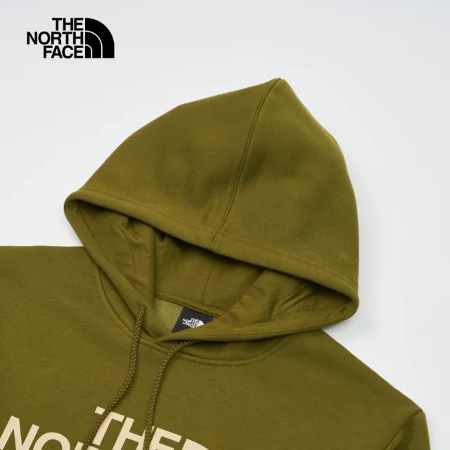 【The North Face 官方旗艦】北面男款綠色舒適保暖大尺寸LOGO印花休閒長袖帽T｜88FSPIB