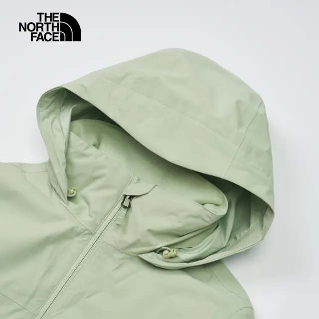 【The North Face 官方旗艦】北面女款綠色防水透氣可調節收納連帽衝鋒衣｜88FYI0G