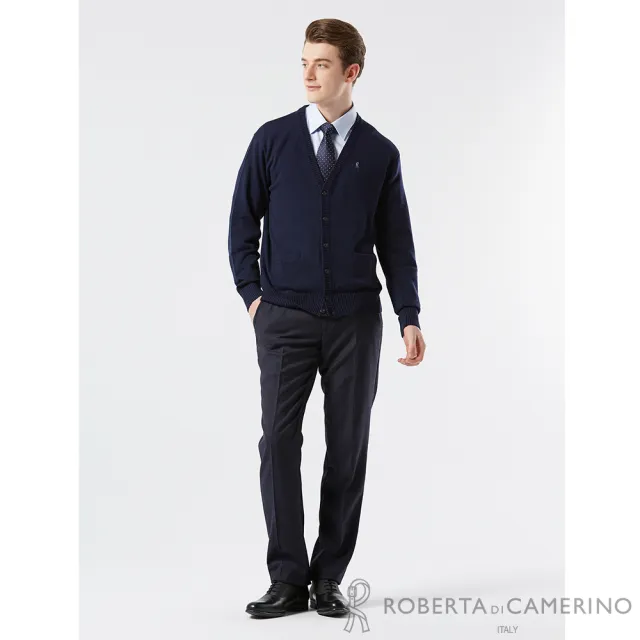 【ROBERTA 諾貝達】男裝 藍色經典純羊毛衣-外套式穿搭-義大利素材(台灣製)