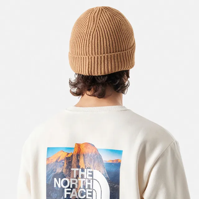 【The North Face】TNF 保暖帽  LOGO布標 針織毛帽 TNF LOGO BOX CUFFED BEANIE 男女 卡其(NF0A3FJXLK5)