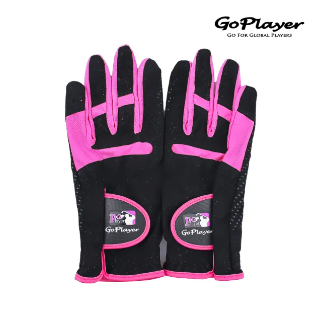 【GoPlayer】女高爾夫手套-黑(女款雙手 超纖布 萊卡布 矽膠止滑 高爾夫手套 矽膠防滑 透氣)