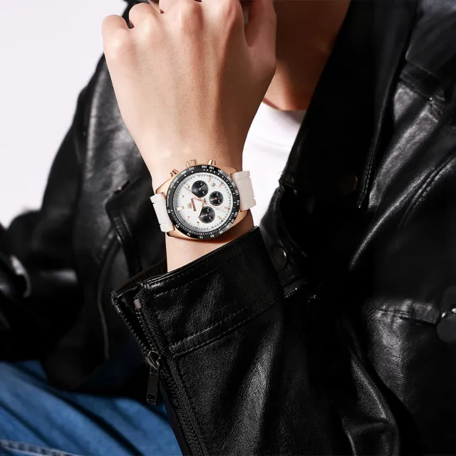 【RICHARD RICH】【WangT】 RR 星際霸主系列 玫金殼黑面計時三眼陶瓷圈隕石面矽膠腕錶