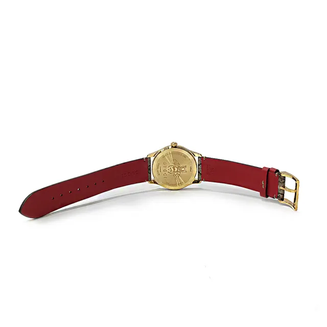 【GUCCI 古馳】633007 經典G-Timeless情人節限定款雙色錶帶指針式石英手錶(紅色-38mm)