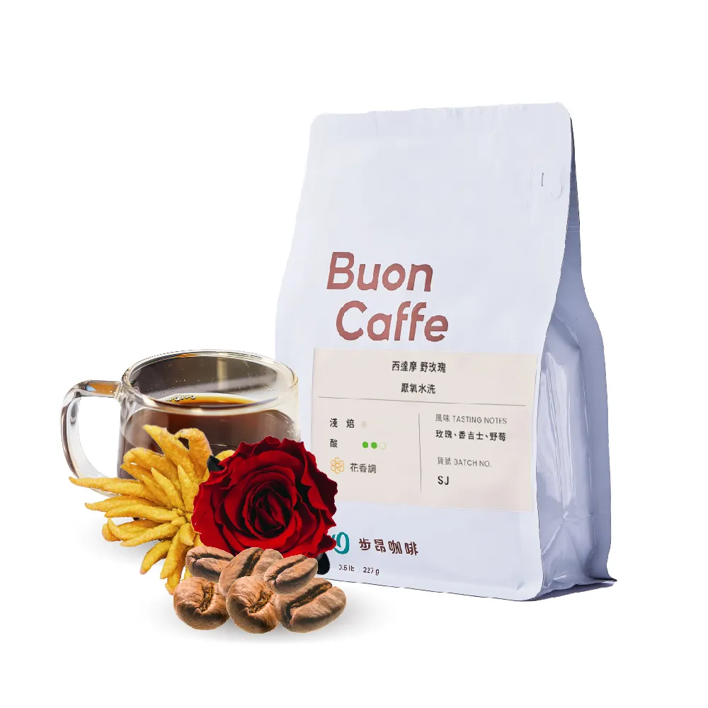 【Buon Caffe 步昂咖啡】衣索比亞 西達摩 野玫瑰 厭氧水洗 淺焙 花香調 精品咖啡豆(半磅227g/袋；新鮮烘焙)