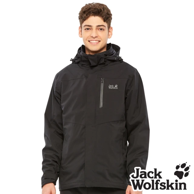 Jack wolfskin 飛狼 男 Air Wolf 帥氣兩件式防風防水透氣保暖外套 衝鋒衣(黑色)