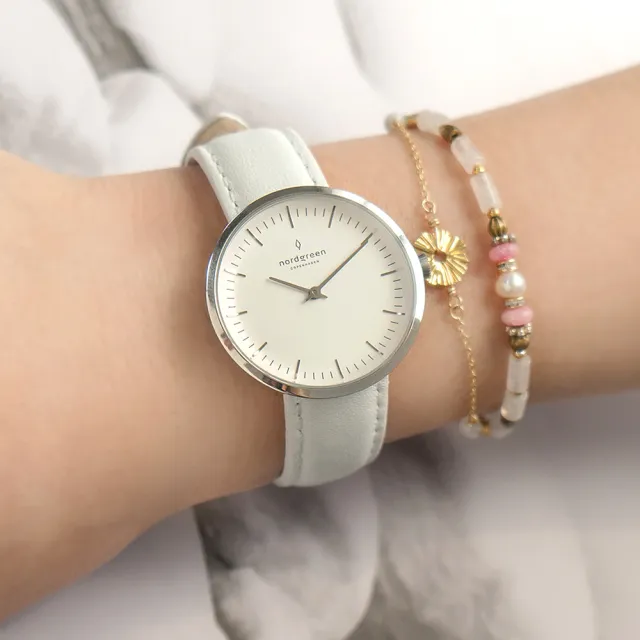 【Nordgreen】ND手錶 無限 Infinity 32mm 月光銀殼×白面 皓白真皮錶帶(IN32SILEWHXX)