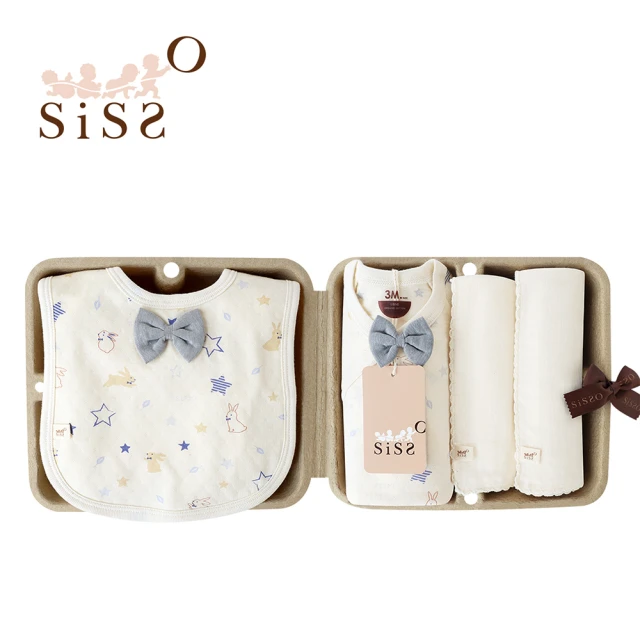 【SISSO】小小紳士兔天絲棉蝴蝶裝圍兜禮盒 3M 6M