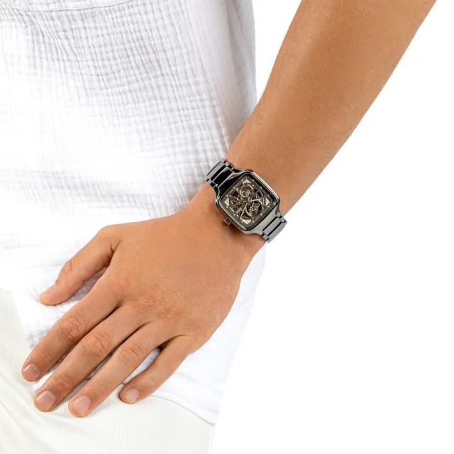 【Rado 雷達表】True 真我系列 高科技陶瓷 方形開芯自動機械鑽石腕錶-38mm R03(R27083712)