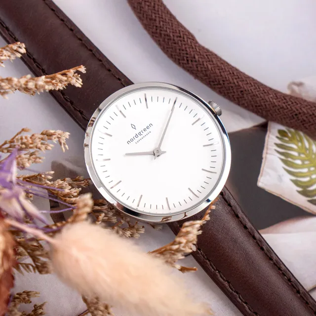 【Nordgreen】ND手錶 無限 Infinity 32mm 月光銀殼×白面 深棕真皮錶帶(IN32SILEDBXX)