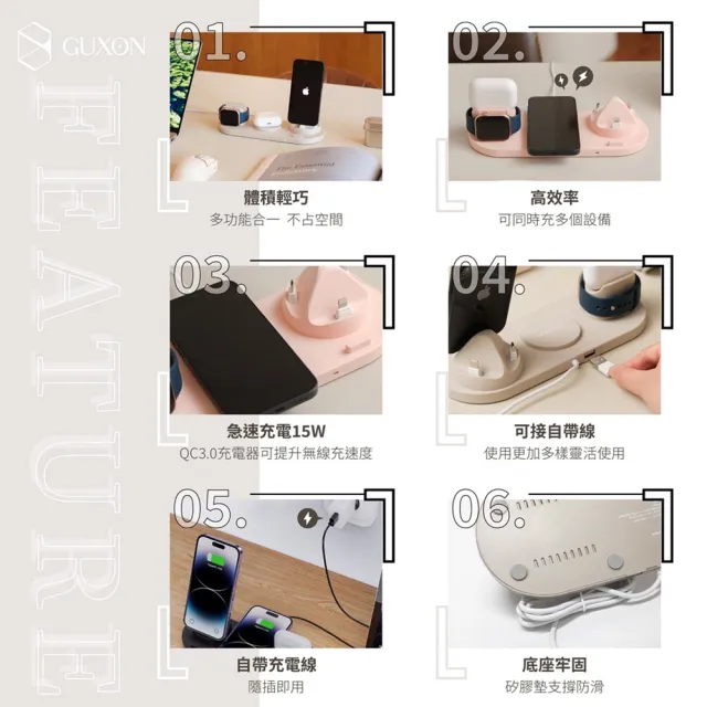 【DA】GUXON六合一無線充電座(iPhone / Airpods / Apple Watch 桌上型 充電盤 無線充電 Magsafe)