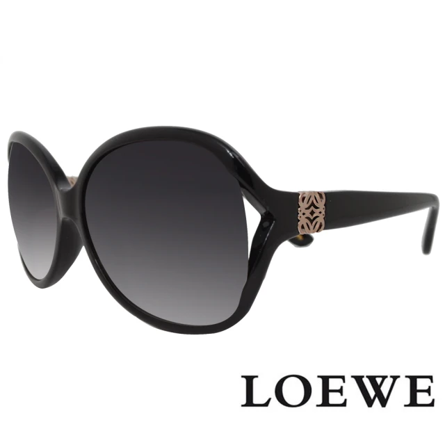LOEWE 羅威 西班牙皇室品牌 經典LOGO設計必備大框款太陽眼鏡(黑/金 SLW742G-0700)