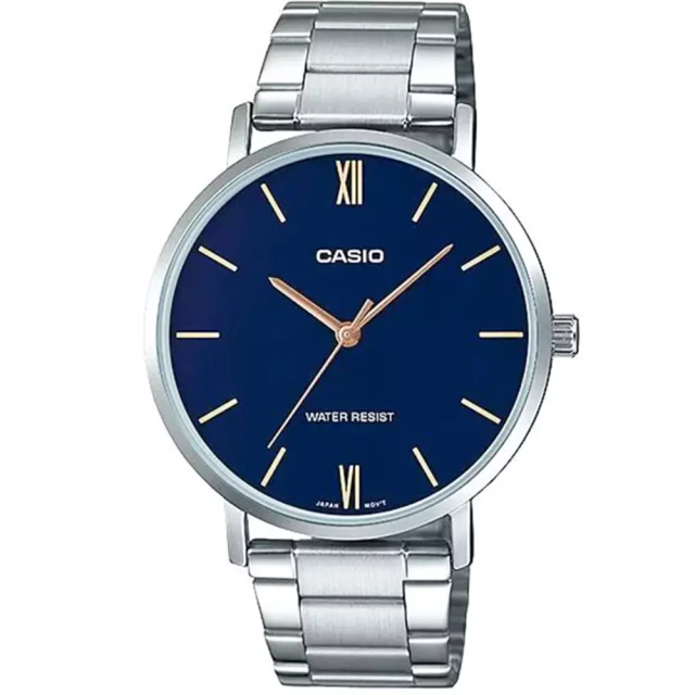 CASIO 卡西歐 卡西歐大錶徑石英鋼帶男錶-藍(MTP-VT01D-2B 台灣公司貨)