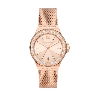 【Michael Kors 官方直營】Lennox 優雅時尚環鑽女錶 玫瑰金色不鏽鋼鍊帶 37MM MK7336