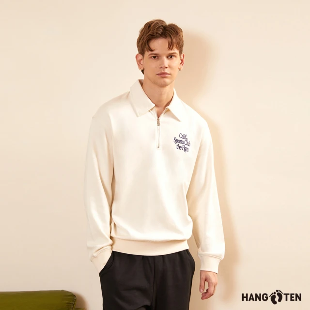 Hang Ten 男裝-韓國同步款-雙面棉POLO領拉鏈條紋