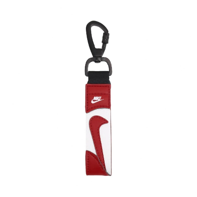 NIKE 耐吉 鑰匙圈 Key Holder Wrist Lanyard 紅 白 皮革 勾勾 荔枝皮(N101104765-9NS)