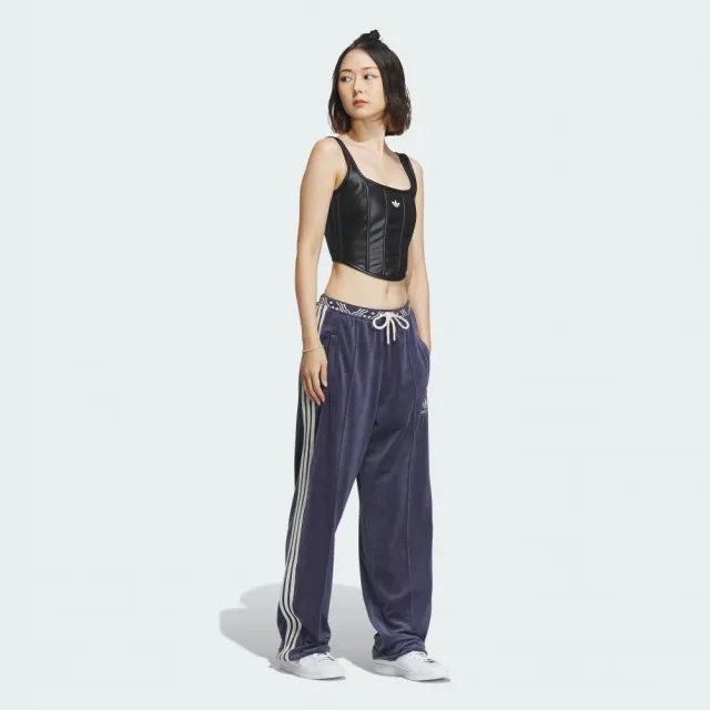 【adidas 愛迪達】長褲 女款 運動褲 三葉草 亞規 新年 VELOUR SST PANT 藏青 IX4231