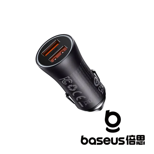 【BASEUS】金點子MAX 雙快充車載充電器U+U 60W 深灰色(公司貨)