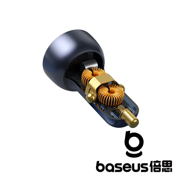 【BASEUS】酷顯 金屬數顯雙路QC+PPS快充車載充電器 C+U 65W 套裝 深空灰(公司貨)