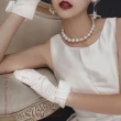 【MWD】緞面珍珠手套 簡約短款手套 WD0194(新娘手套 禮服手套 婚紗手套)