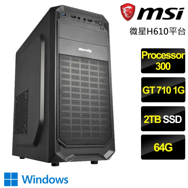 【微星平台】Processor雙核GT710 Win11P{清風徐來}文書電腦(Processor-300/H610/64G/2TB)