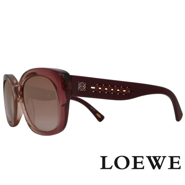 【LOEWE 羅威】明星同款大方框簡約皮革設計太陽眼鏡(透明酒紅 SLW842-0AF4)