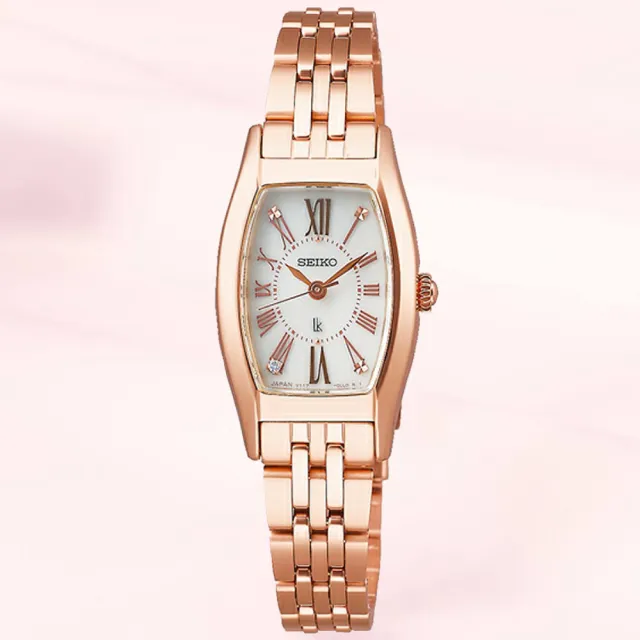 【SEIKO 精工】LUKIA系列 酒桶形 玫瑰金 太陽能腕錶 母親節 禮物 推薦(SUP440J1/V117-0EE0P)