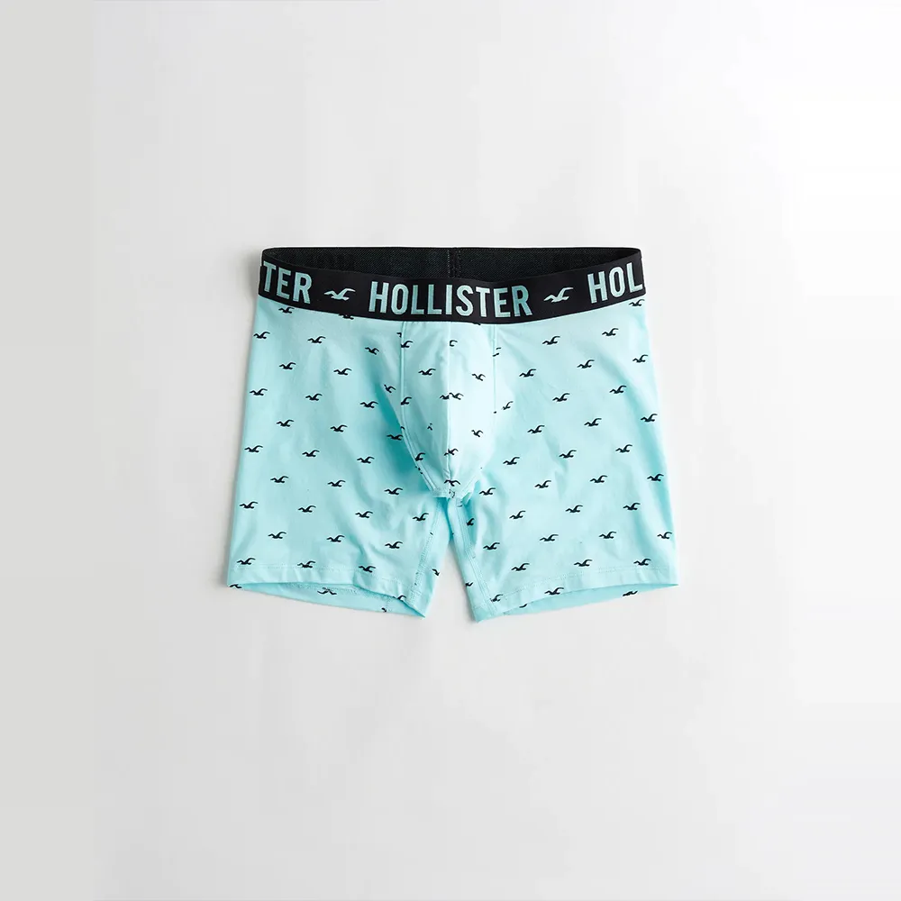 【HOLLISTER Co】HCO 海鷗 經典刺繡滿版小海鷗文字貼身平口男內褲-水藍色(平輸品)