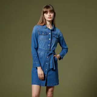 【NAUTICA】女裝 牛仔刷色綁帶洋裝(深藍)