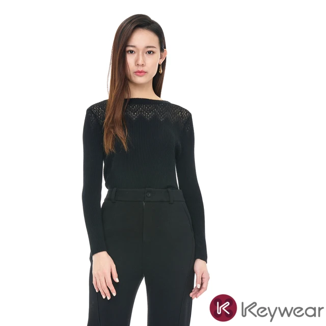 KeyWear 奇威名品 圖騰設計混羊毛針織衫(黑色)品牌優