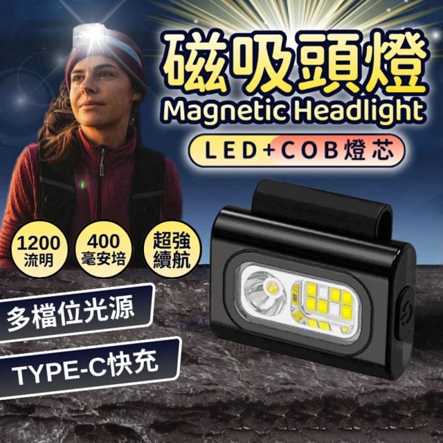 YC LIFE 磁吸頭燈(衣夾燈 強光頭燈 COB工作燈 行