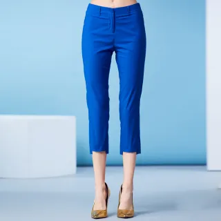 【GLORY21】速達-網路獨賣款-鬆緊腰頭彈性窄管褲(寶藍)