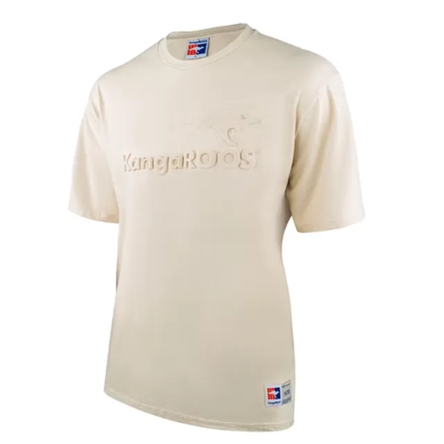 【KangaROOS】美國袋鼠鞋 中性 中性 立體LOGO壓紋 圓領T恤/棉質 米白(KA22701)
