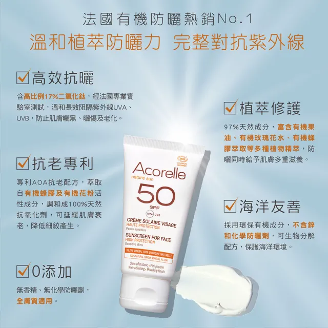 【唯有機】法國日光意境-臉部防曬乳SPF50(50mL)