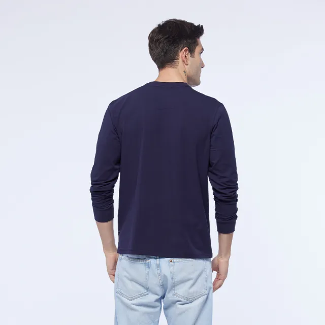 【NAUTICA】男裝 個性鯨魚印花長袖T恤(深藍)