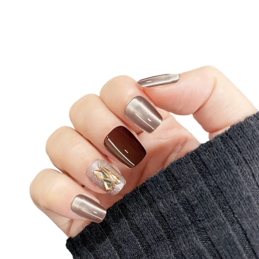 【Paula’s Nail 寶拉美甲】貓眼系列 -閃耀酒紅短方(穿戴甲 指甲貼 凝膠指甲 美甲貼 指甲貼片)