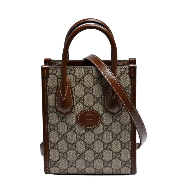 【GUCCI 古馳】經典Interlocking G Supreme帆布手提/斜背包(烏木色671623-92TCG-8563)