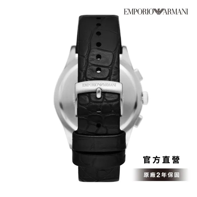 【EMPORIO ARMANI  官方直營】Paolo 經典炫黑魅力計時手錶 黑色真皮錶帶 42MM AR11530(雙11)